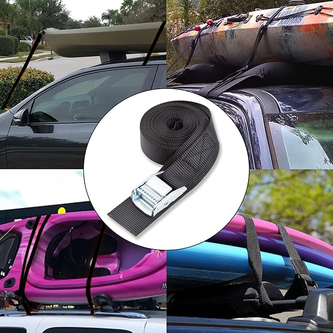 Cartman 1" x 15'Lashing Straps with Adjustable Cam Buckle Cargo Tie Down with Protective Pad, 4 Pack, Black