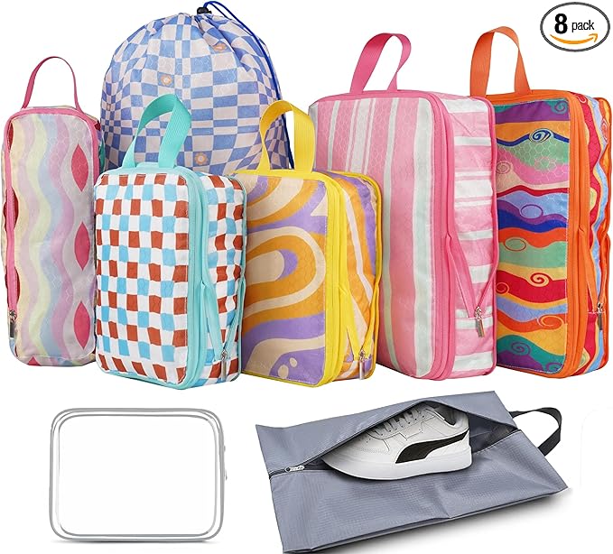 8 Pcs Compression Packing Cubes Travel for Suitcases, Waterproof Luggage Organizer Washable Storage Bags Set for Backpack Travel- Packaging Cubes for Carry-Ons and Storage