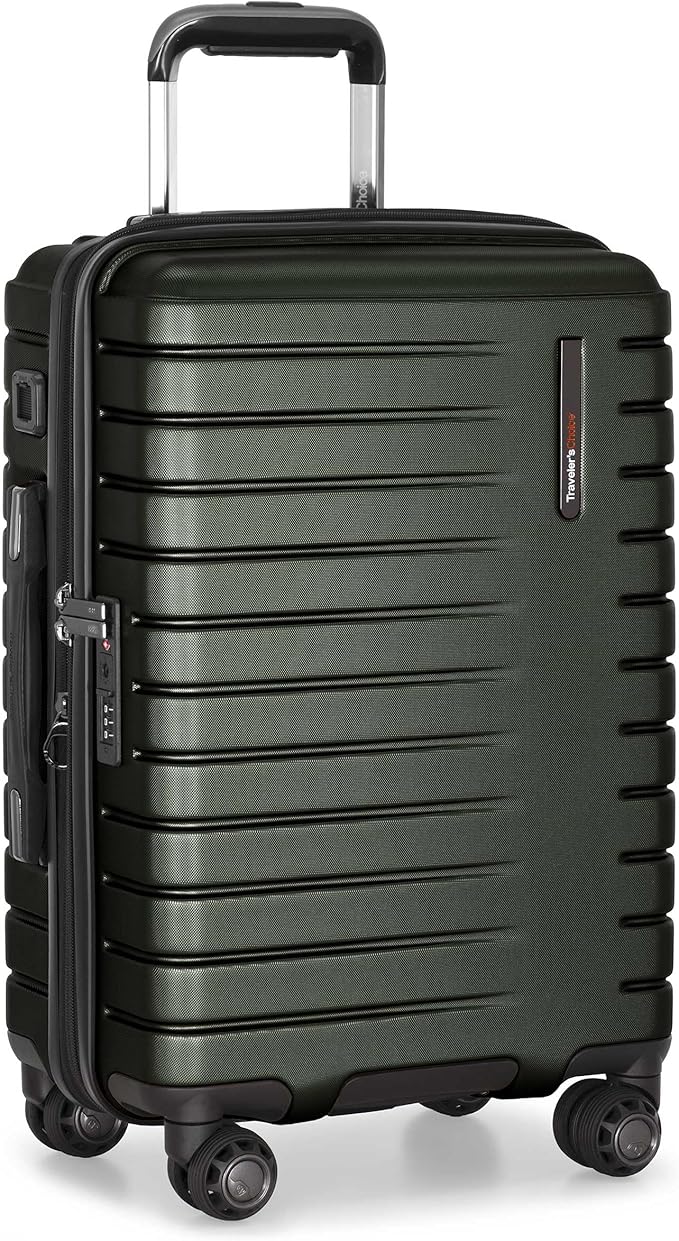 Traveler's Choice Archer Polycarbonate Hardside Spinner Luggage Set, Tie Down Straps, Green, Carry-On 21-Inch