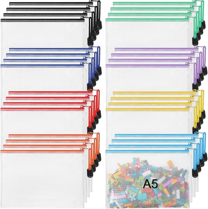 Jetec 32 Pcs Mesh Zipper Bags Toy Storage Bikini Organizer Bag Bolsas Para Guardar Trajes De Bano Waterproof Zipper Reusable Pouch Puzzle Multipurpose for Storage Office(Sweet Color,9 x 7 Inch)