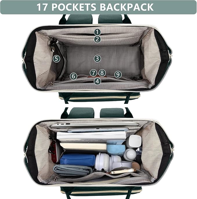 Laptop Backpack Women Work Bag: 15.6 inch Work Bookbag with USB Charging Port Large Travel Backpack Purse for College Nurse Casual Daypack for Teacher Professional Computer Backpack Beige Green