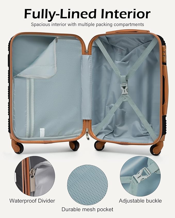 LONG VACATION 3 Piece Carry On Luggage Set 20 Inch Carry on Suitcase with Spinner Wheels, ABS+PC Hardshell Suitcase set with TSA Lock & YKK Zipper
