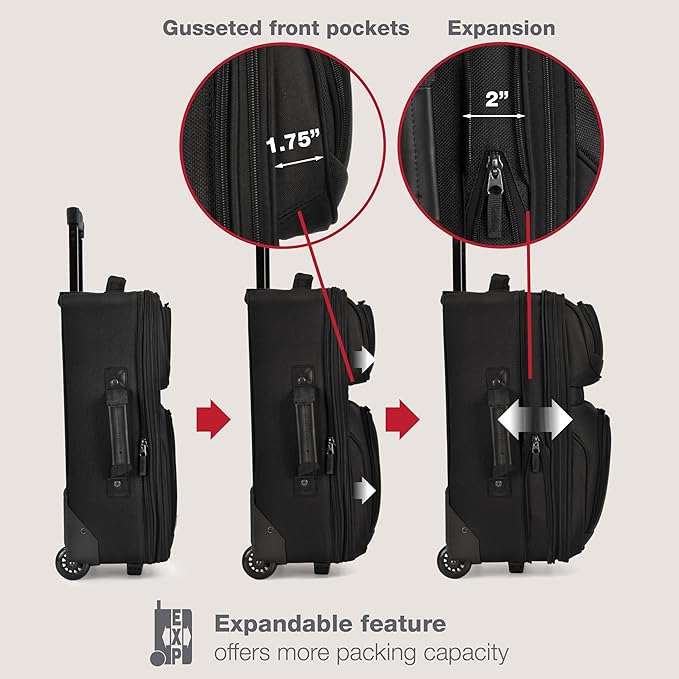 U.S. Traveler Rio Lightweight Softside Rolling Carry-on Suitcase, 2-Wheel Set, Black