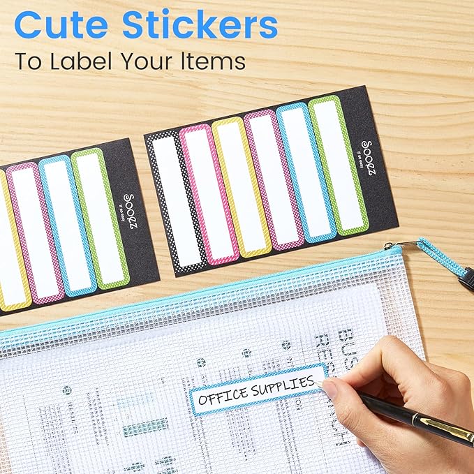 Sooez 24 Pack Mesh Zipper Pouch with Sticky Labels, A4 Mesh Bags, Toy Storage Board Game Puzzles Organization, Sturdy Letter Size File Folders Organizer for Teacher School Classroom Office Supplies