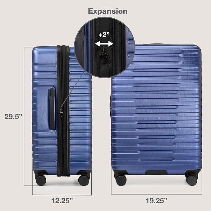 U.S. Traveler Boren Expandable Hardside Rugged Travel Luggage with 8 Spinner Wheels, Navy, 2-Piece Set