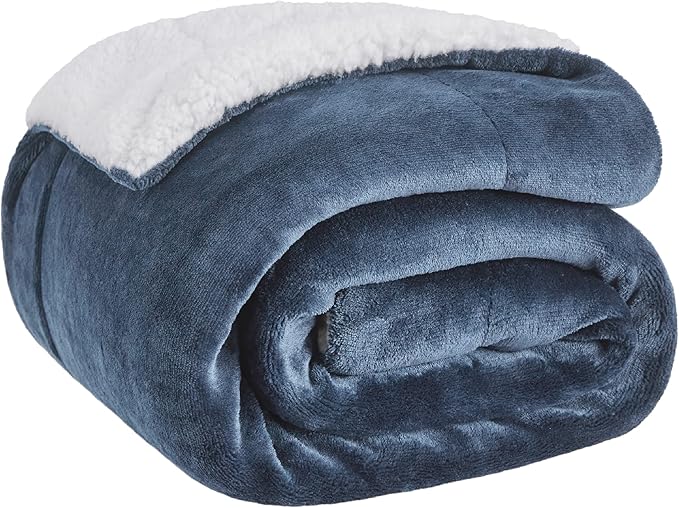 Bedsure GentleSoft Sherpa Fleece Throw Blanket for Couch, Non-Heated, Thick and Warm Throw for Women and Men, Soft Fuzzy Plush Blanket for Winter, Slate Blue, 50x60 Inches