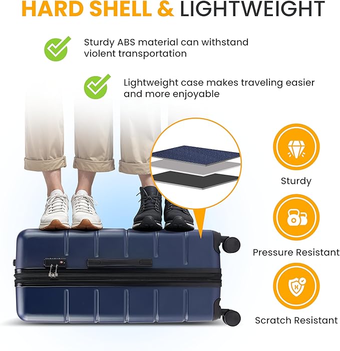 HealSmart Hardside Carry-On Luggage, Expandable Portable Hardshell Luggage with Spinner Wheels, Lightweight Suitcase TSA Lock, 28 Inch, Blue
