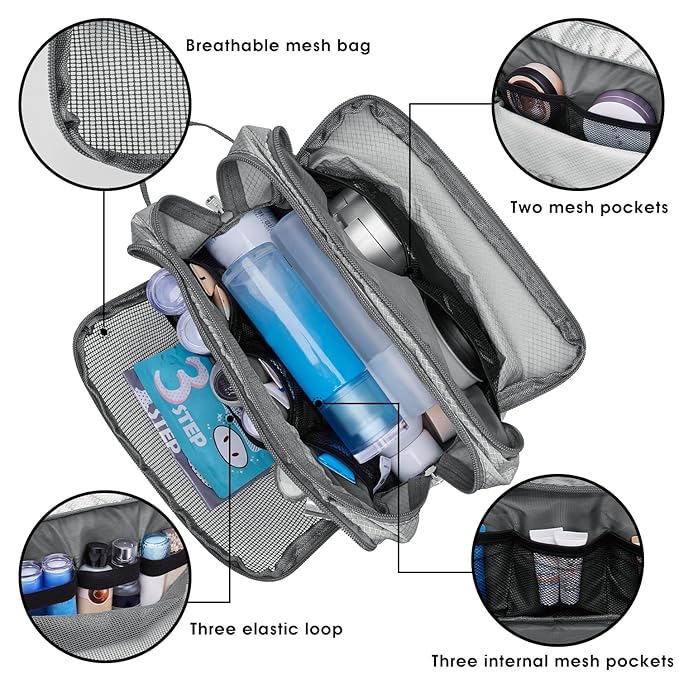 Toiletry Bag for Men Hanging Dopp Kit Water Resistant Shaving Bag Small Toiletry Bag for Traveling (Grey)