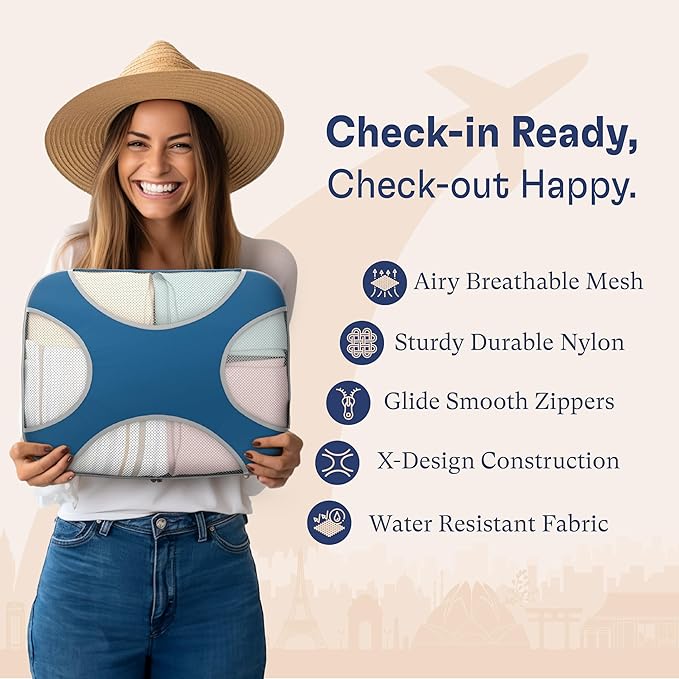 Shacke Packing Cubes for Travel 5 Set - Compression Luggage Organizer Bags - Versatile Travel Organizer for Women and Men - Optimized Packing Bags - Travel Essentials (Navy Blue)