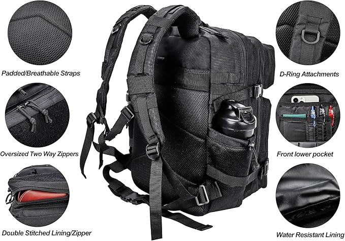LHI Military Tactical Backpack for Men and Women 45L Army 3 Days Assault Pack Bag Large Rucksack with Molle System