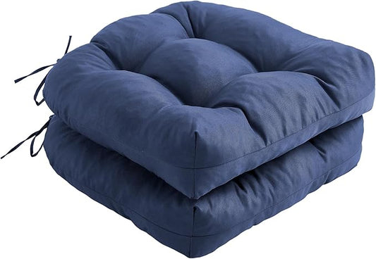 Outdoor Chair Cushions Set of 2, Patio Chair Cushions with Ties, 17x17+4” Tufted Outdoor Seat Cushions, Waterproof Patio Furniture Cushions, Outdoor Dining Chair Pads, Navy