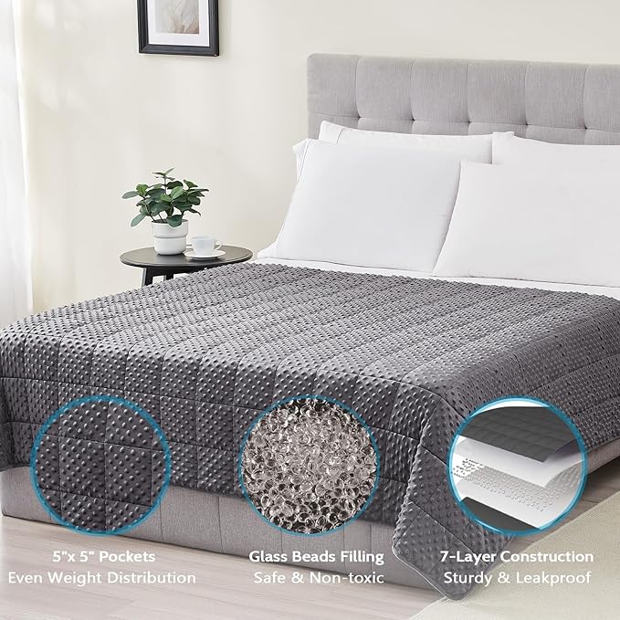 L'AGRATY Weighted Blanket for Adult - 60"x80" 15lbs Minky Dots Heavy Blanket with Glass Beads Soft Breathable for All-Season Summer Fall Winter Thick Comfort for Sleeping