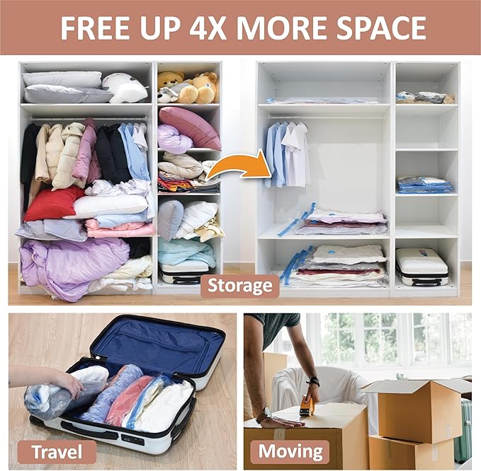 Cozy Essential Vacuum Storage Bags, 80% Compression Vacuum Seal Space Saver Plastic Packaging Bags for Clothes, Blankets, Pillow, Bedding, Comforters, Sealer Clothing Storage,8 XXL Jumbo