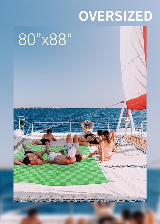 Antfuny Giant Beach Towel Blanket Autumn Outing Stuff for Women & Men Road Trip Camping Gear Ship Cruise Gear Must Haves Extra Large XXL Teal Plain Pattern Airplane Accessories Travel Gadgets
