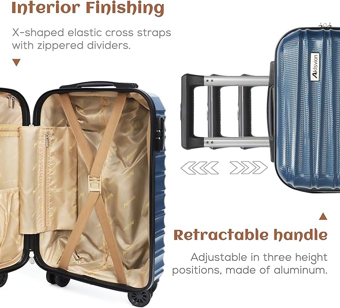 Luggage Set 3 Piece Luggage Set ABS hardshell Spinner Wheels Luggage Carry on Suitcase with Weekender bag & Toiletry bag(Navy)