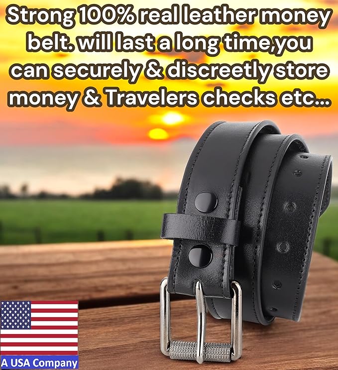 F&L CLASSIC Men’s Money Full Grain leather Belt, Hidden zipper Pocket, USA
