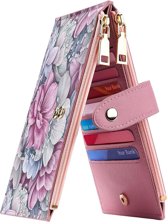 Travelambo RFID Wallet Women Large Size Bifold Multi Card Wallet Case with Zipper Pocke Credit Card Holder for Women