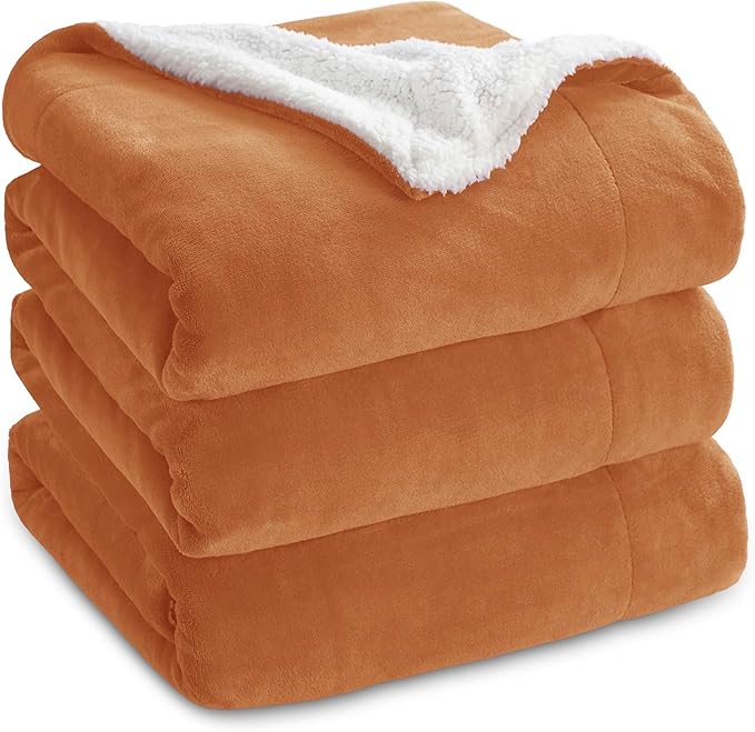 Bedsure GentleSoft Sherpa Fleece Blanket Queen Size for Bed, Non-Heated, Thick and Warm Throw for Women and Men, Soft Fuzzy Plush Queen Blanket for Winter, Burnt Orange, 90x90 Inches
