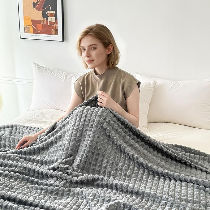 Ultra Soft Jacquard Sherpa Throw Blanket, Lightweight Yet Cozy, Versatile Couch and Travel Blanket, Checker Pattern, Multiple Sizes and Colors, Easy-Care and Durable,50x60 Inches