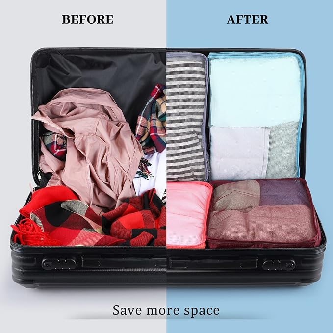 Tudomro 12 Pcs Large Packing Cubes Luggage Organizers for Suitcase Mesh Travel Organizer Bags Travel Packing Organizers for Traveling Camping Hiking