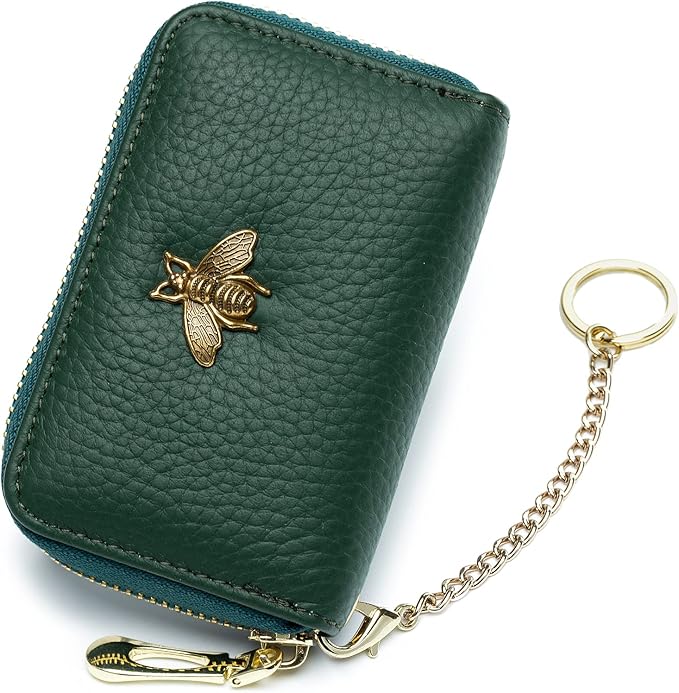 imeetu RFID Credit Card Holder, Small Leather Zipper Card Case Wallet for Women
