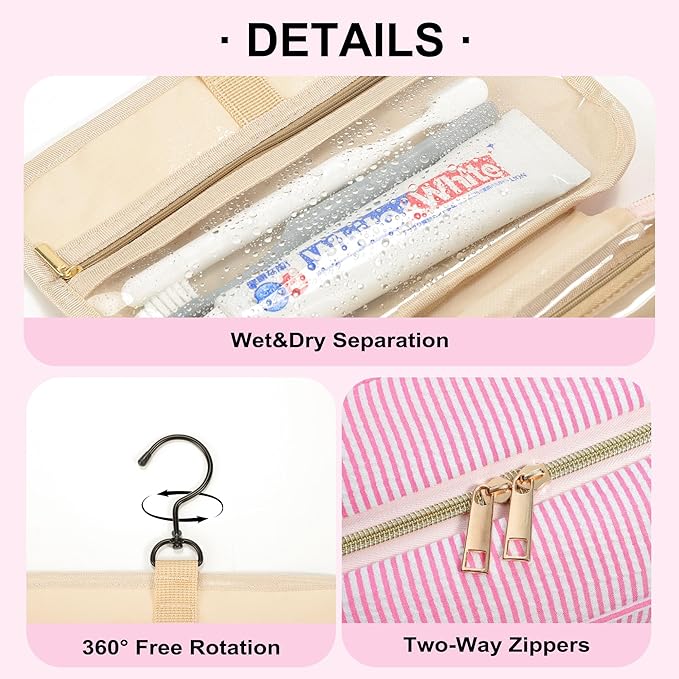 TOPEAST Travel Hanging Toiletry Bag, Personalized Initial Toiletry Pouch, Birthday Gifts for Women Mom Daughter Sister Friends, Cruise Essentials, Pink M