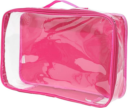 Large Clear Travel Packing Cube/See-Through PVC Organizer for Suitcase/Multipurpose Pouch w/Handle/Dress Shirts, Pants, Cashmere, Sweaters & Seasonal Linen Storage Protection (Pink)