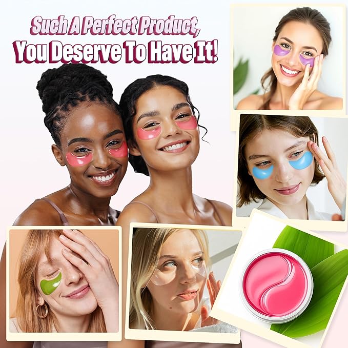 Under Eye Patches - 60 Pack for Puffy Eyes, Dark Circles, Bags & Wrinkles with Hydrolyzed Collagen & Hyaluronic Acid - Eye Care Pads for Daily Skincare (Pink)
