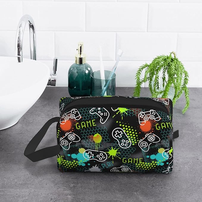 Kids Travel Toiletry Bag for Boys Girls - Waterproof Makeup Pouch Hanging Cosmetic Wash Bags Dopp Kit Shaving Bag for Toiletries Accessories(Game Video)