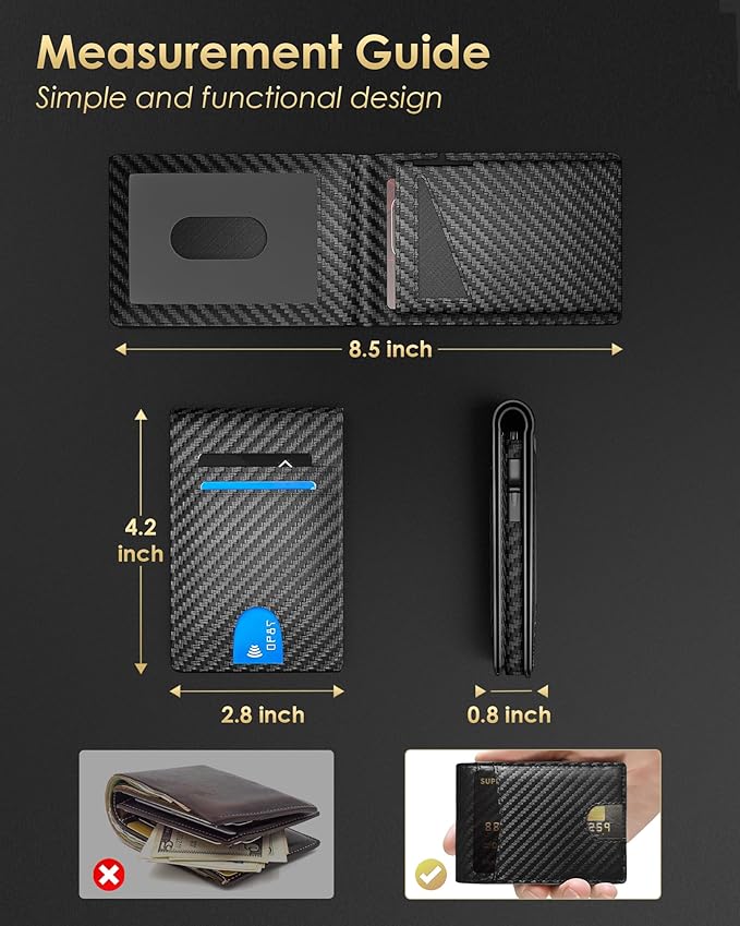 2026 Wallet for Men - RFID Blocking [Functional & Practical] Bifold Slim Minimalist Credit Card Holder Pop Up Wallet Metal Case with Cash Slot, Front Pocket with ID Window, Gift Boxed (Carbon Fiber)