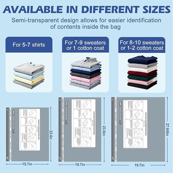 Travel Vacuum Storage Bags with Rechargeable Air Pump, 15 Pack Portable Space Saver Bags, Compression Bags for Clothing, Bedding, Seasonal Storage & Packing Bags for Moving