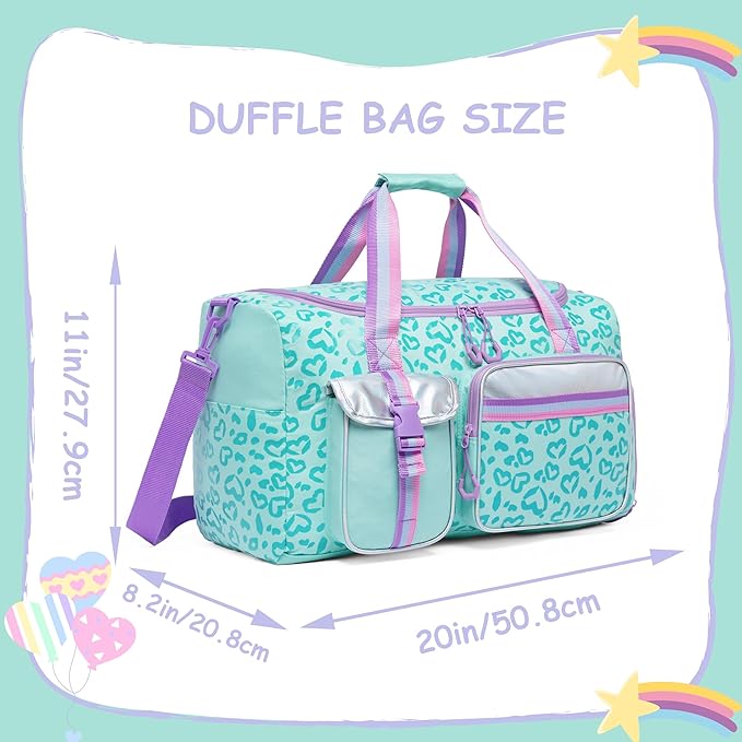 Kids Duffle Bag Girls Women Travel Bag Gifts Overnight Bags for Girls Women Dance Sleepover Bags for Kids with Shoes Compartment
