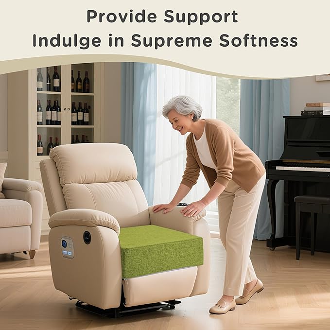 AddGrace Recliner Cushions for Elderly Thick Seat Cushion 20"x20"x4" Chair Pads with Non Slip Backing and Washable Cover for Couch Armchair Chairs Green