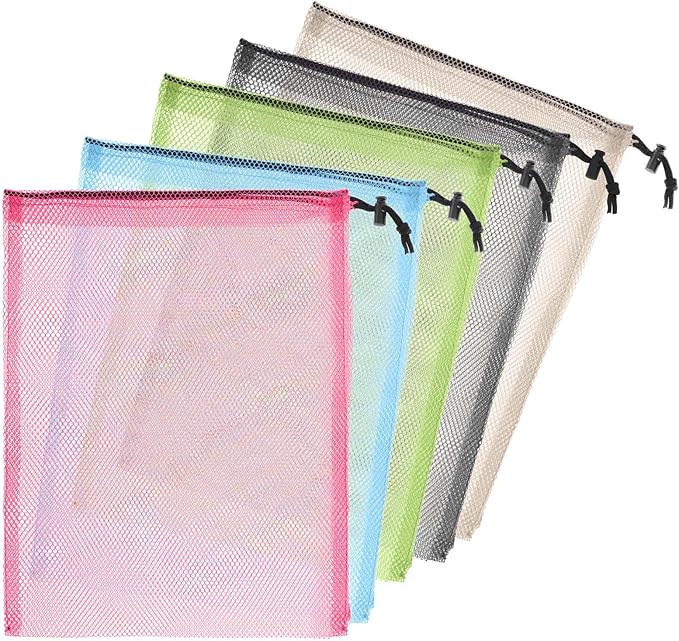 6 Pcs 11 x 15 Inch Nylon Mesh Drawstring Laundry Bags, Mesh Stuff Sacks with Cord Lock Closure, Breathable, Large Capacity, Multicolor for Travel, Gym, Home