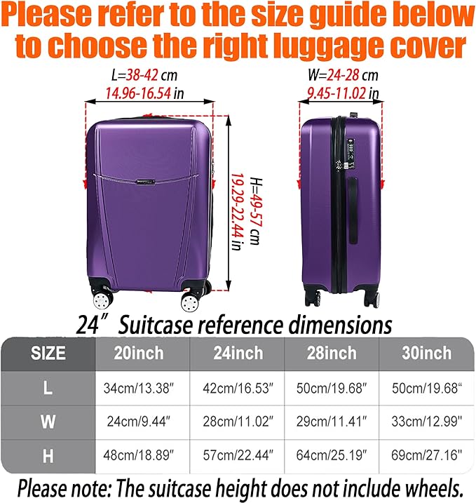 Suitcase Covers for Luggage – TSA Approved Clear PVC Luggage Protector Cover, Thick Transparent Waterproof Sleeve with Large Hook and Loop Closure, Fits 24" Wheeled Suitcases