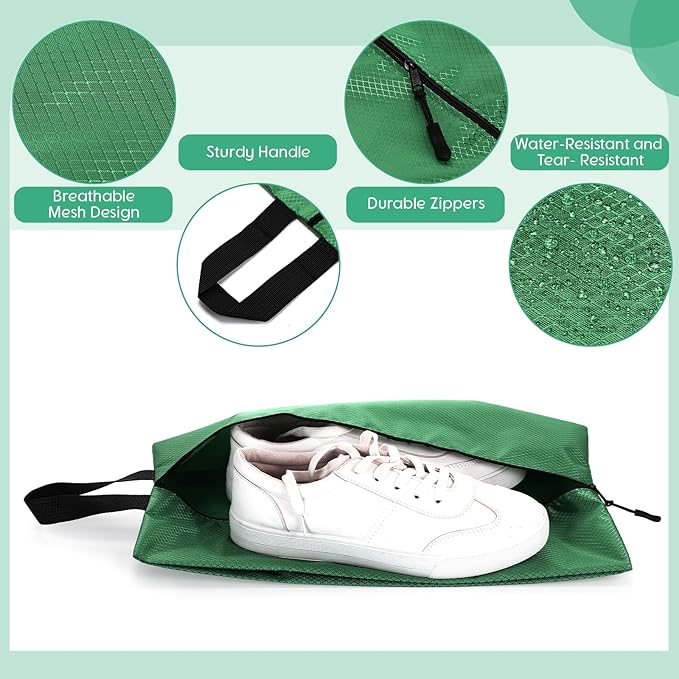 6 Pcs Travel Shoe Bags with Zipper Portable Suitcase Shoe Organizer Packing for Men Women Nylon Multicolor(L,Green)