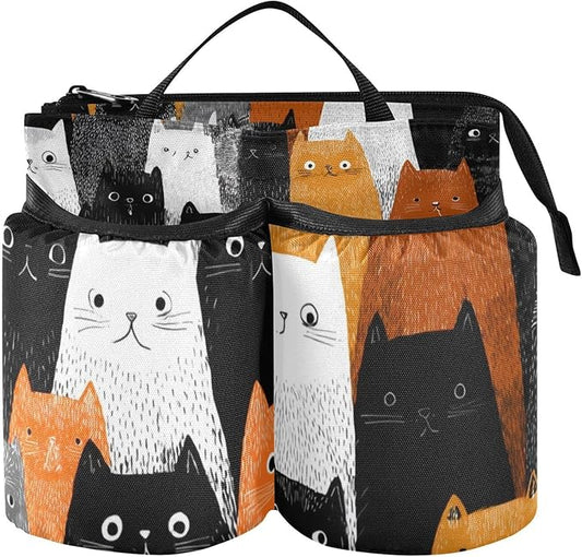 Luggage Cup Holder for Suitcases Free Hands Travel Cup Holder Portable Suitcase Cup Drink Holder Luggage Cup Caddy Bag Carrier Black and White Orange Cat