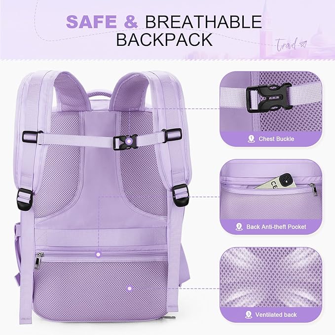 Maelstrom Travel Backpack for Women Men,35L Laptop Backpack Fits 17-Inch Laptop,Carry On Backpack for Airplanes with Crossbody Bag&Shoe Compartment&Toiletry Bag (Purple, Large)