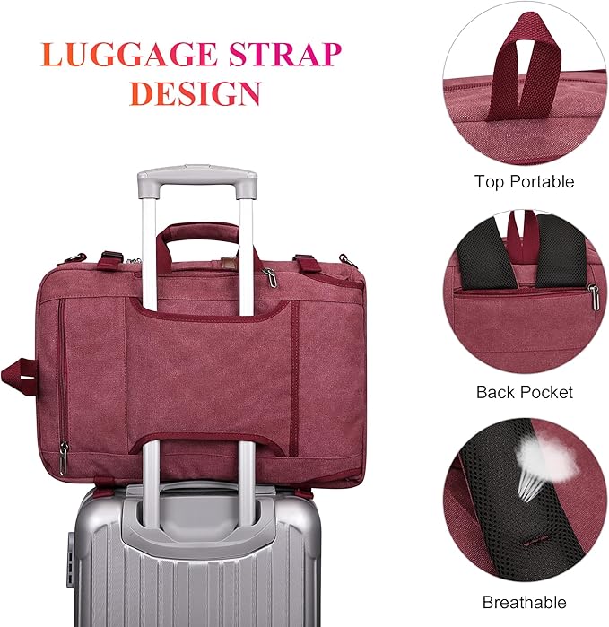 WITZMAN Canvas Travel Backpack for Women Large Laptop Backpack Fit 16 inch Carry-on Airline Approved Convertible Shoulder Rucksack(A6617-3 Red)