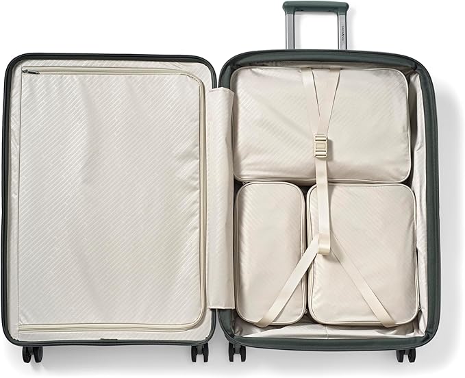 Samsonite Paralux Large Checked Luggage - Innovative Design - Quick Access Front Pocket - Dual Suspension Wheel Technology - TSA Lock - Expandable - Includes Removable Packing Cubes - Olive
