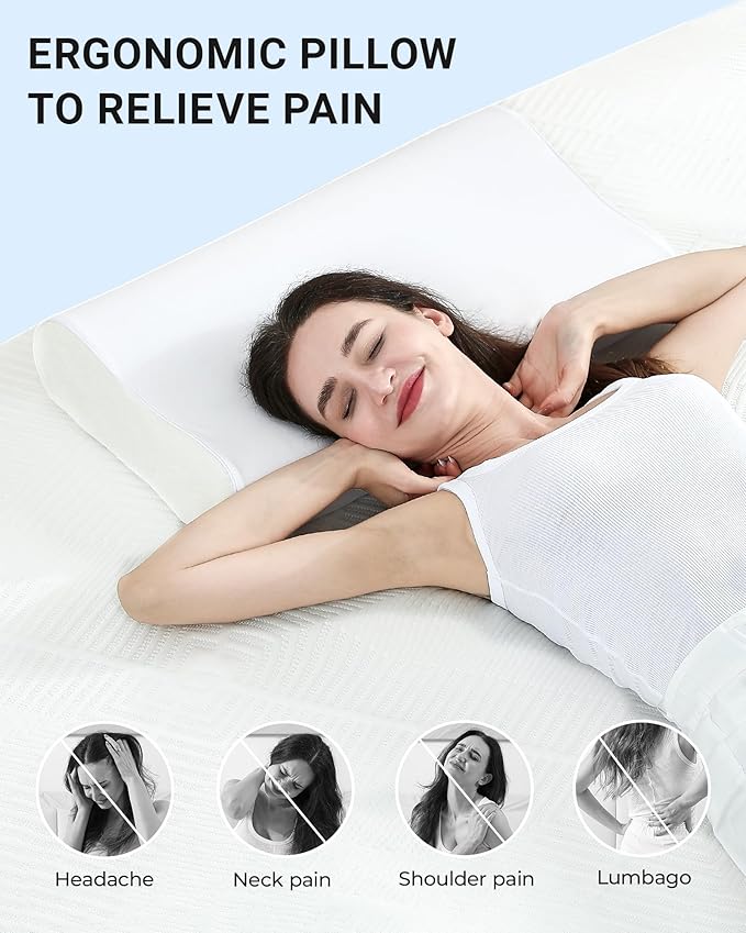 Elviros Memory Foam Pillows for Neck Pain Relief, Adjustable Height Ergonomic Orthopedic Pillow for Sleeping, Cervical Neck Pillow for Side and Back Sleepers, Queen Size, 23.6"×14"×5.3"