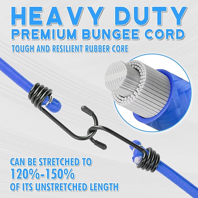 Cartman 22pcs Bungee Cord Assortment with Metal Hook in Jar, Includes 10", 18", 20", 24", 30", 40" Bungie Cord Bundle, with 2pcs Tarp Clips