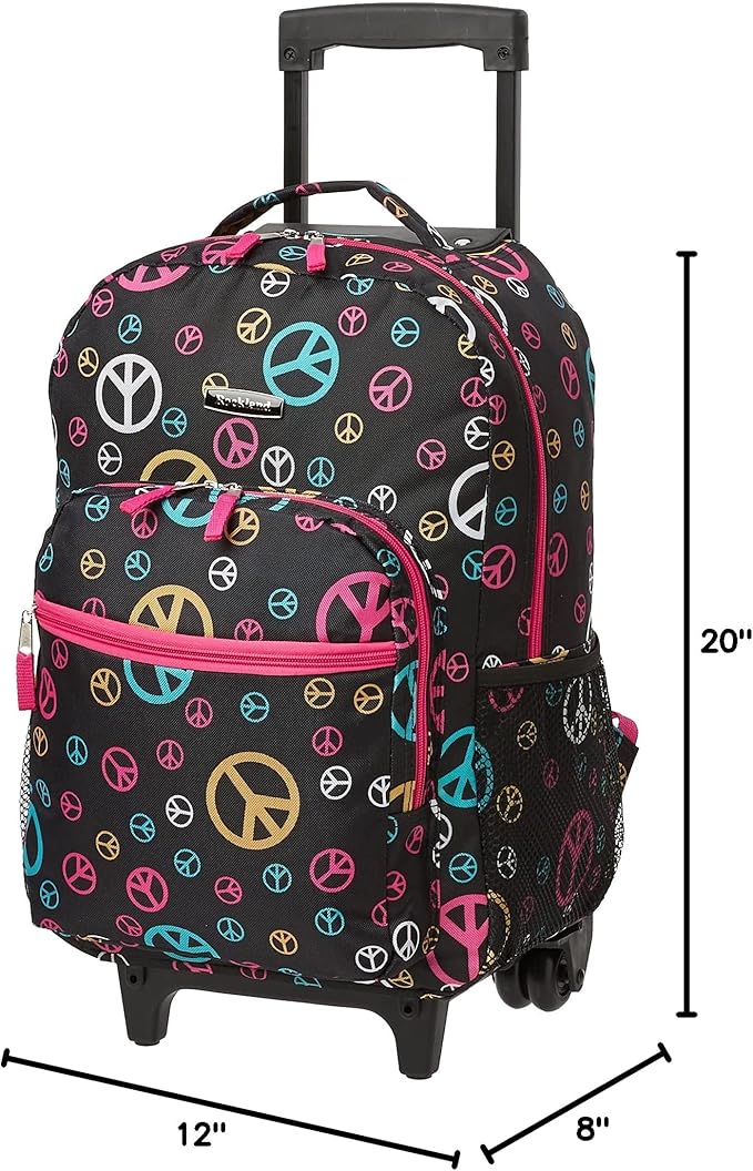 Rockland Double Handle Rolling Backpack, Peace, 17"