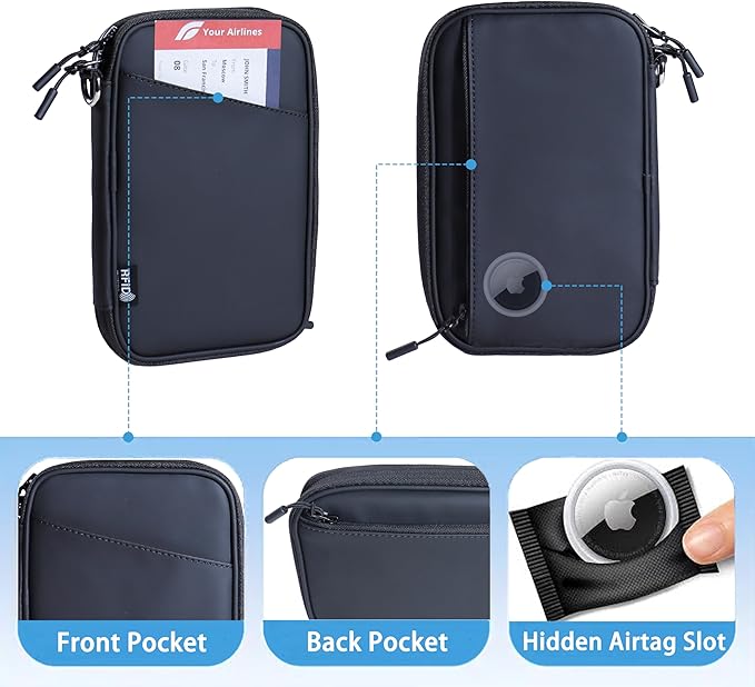 family passport holder for 4 black passport wallet for travel passport cover rfid blocking for women waterproof wallet with zipper airtag passport case for men multiple passport bag
