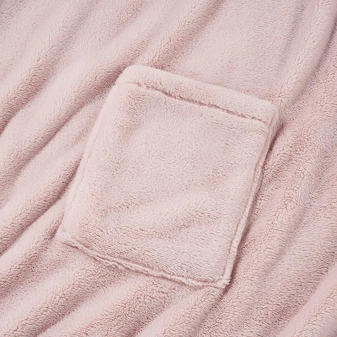 Berkshire Blanket Primalush™ Wearable Blanket, Cozy Loungewear Pocketed Plush Cape Wrap for Adults &Teens(Pink, One Size 58"X64")