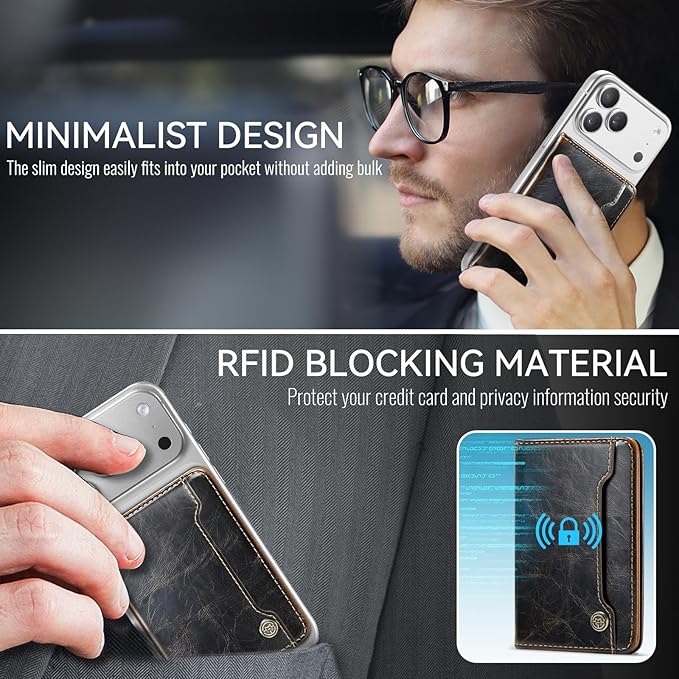 Vinich for MagSafe Wallet Magnetic RFID Blocking Card Holder Compatible with MagSafe Phones and Cases, Strong Magnet Minimalist Phone Wallet for iPhone 17/16/15/14/13/12/Pro/Max/Plus, Luxury Coffee