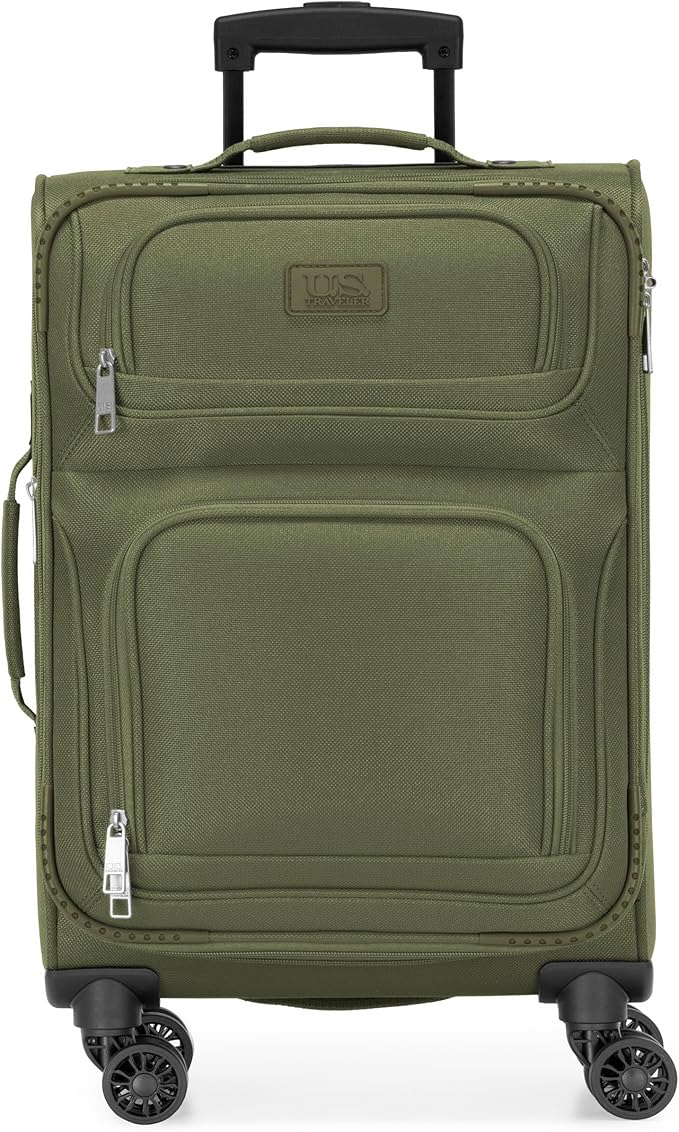 U.S. Traveler Rio Lightweight Softside Rolling Carry-on Suitcase, 4-Wheel Single, Green