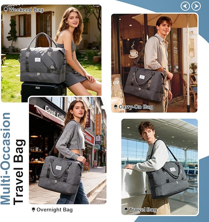 Weekender Bags for Women,Vacuum Overnight Travel Duffel Bag with Compression Pocket & Air Pump, Personal Item Travel Bag