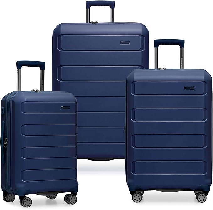 Traveler's Choice Pagosa Hardshell Expandable Luggage with Spinner Wheels, Navy, 3-Piece Set (22/26/30)