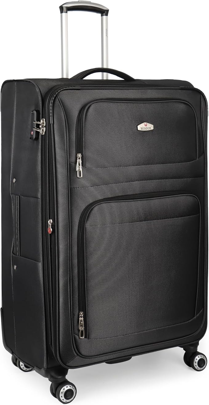 30'' Large Softside Suitcase,Expandable 15% Luggage,w/Double Spinner Wheels w/Combination LOCK,Lightweight Travel Suitcase for Travel（Black,30in）